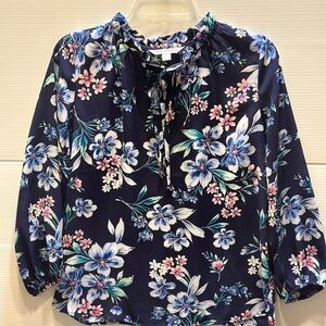 Floral Blouse with Blue and Pink Accents